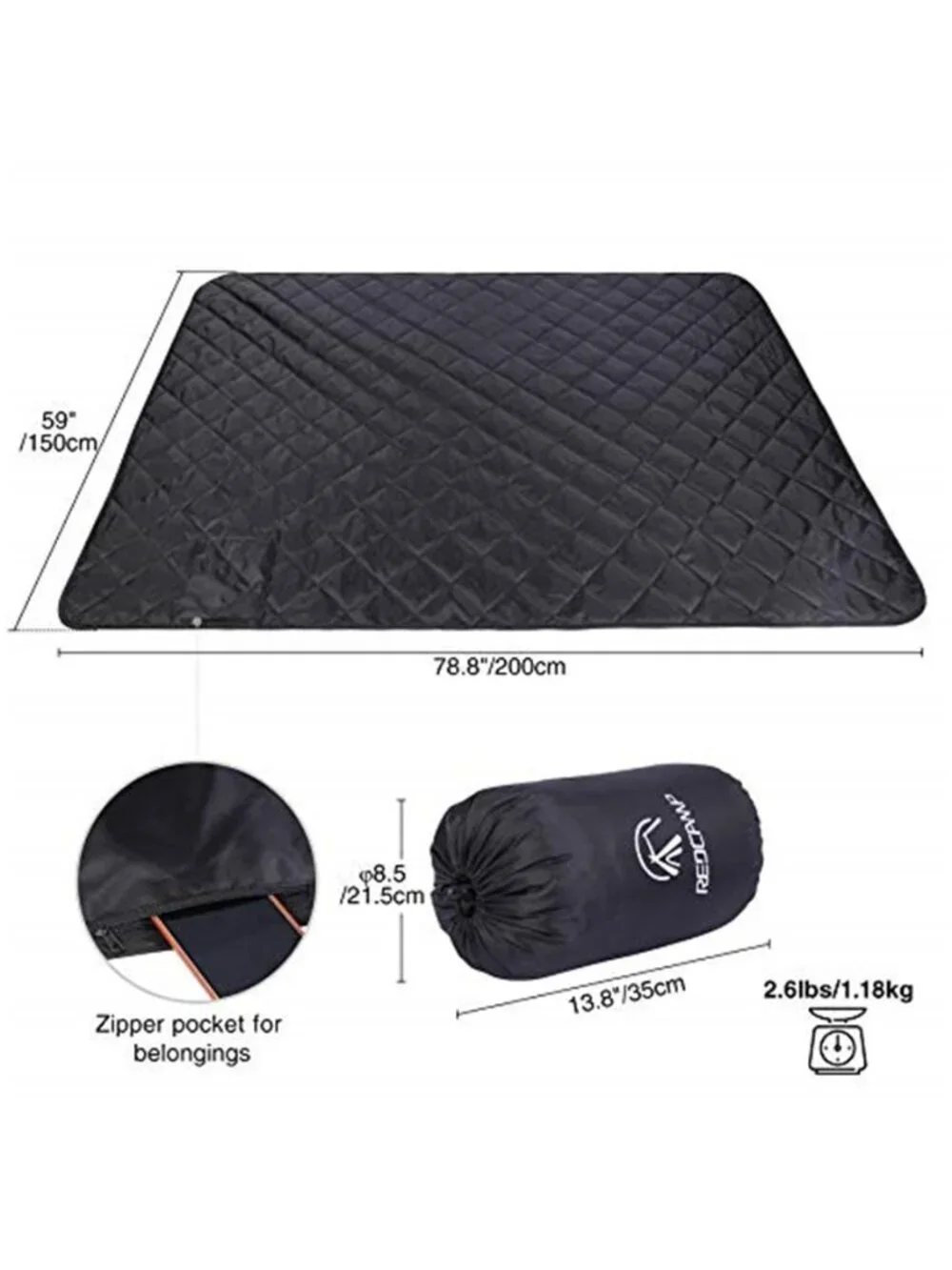 Water Resistant Outdoor Camping Blanket Sherpa Fleece Stadium Picnic 79x59 Black